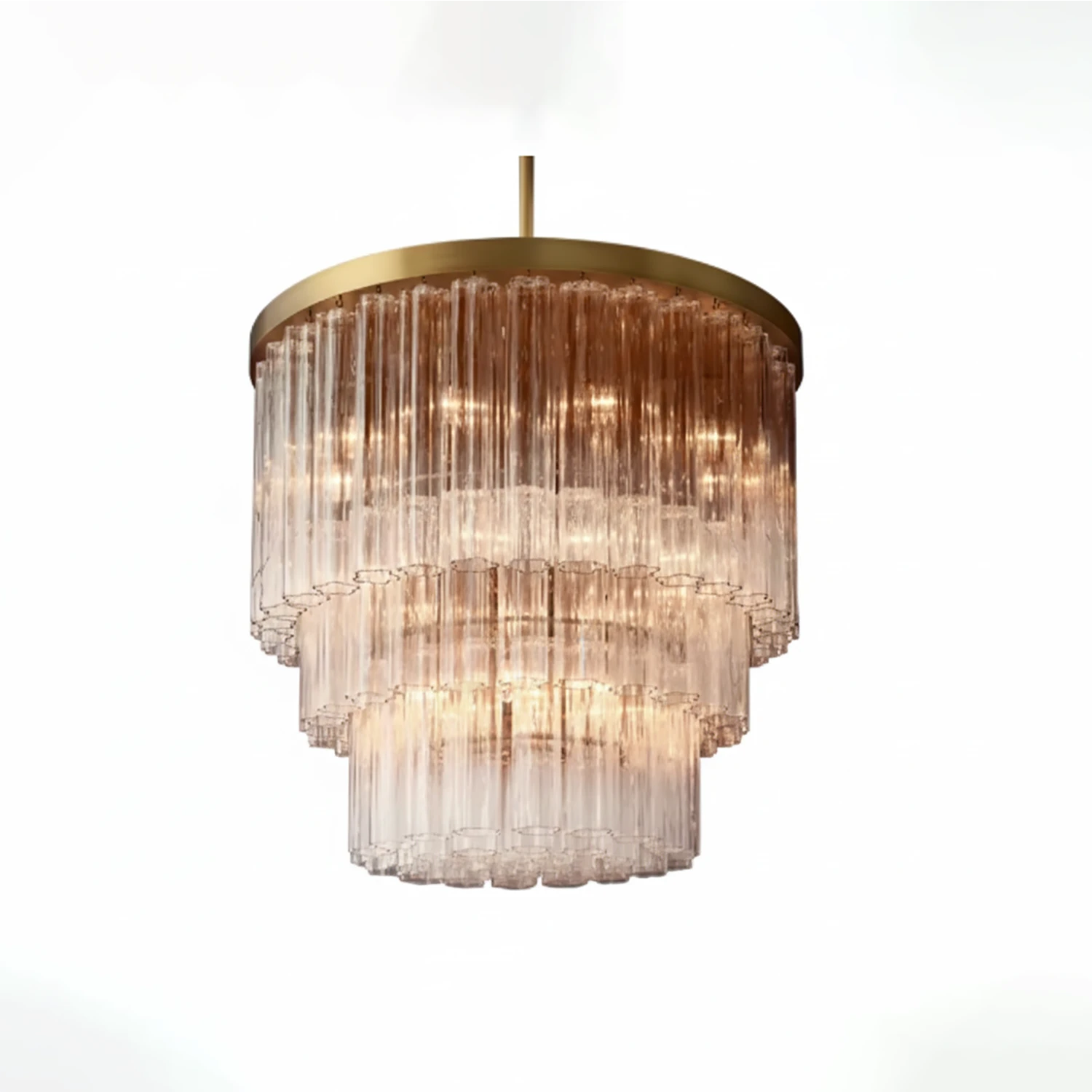 Murano Star Glass Brass Pendant Light - Studio White Background Multi Tier Cascading Round Gold | HoaiLamp