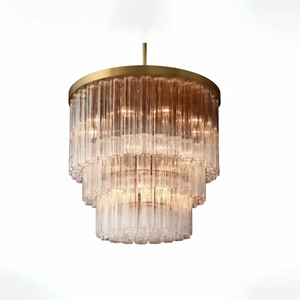 Murano Star Glass Brass Pendant Light - Studio White Background Multi Tier Cascading Round Gold | HoaiLamp