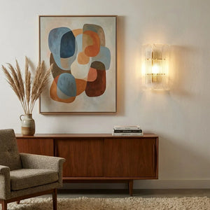Curved Glass Slat Drum Wall Lamp - Retro Living Room Walnut Credenza Abstract Artwork | HoaiLamp