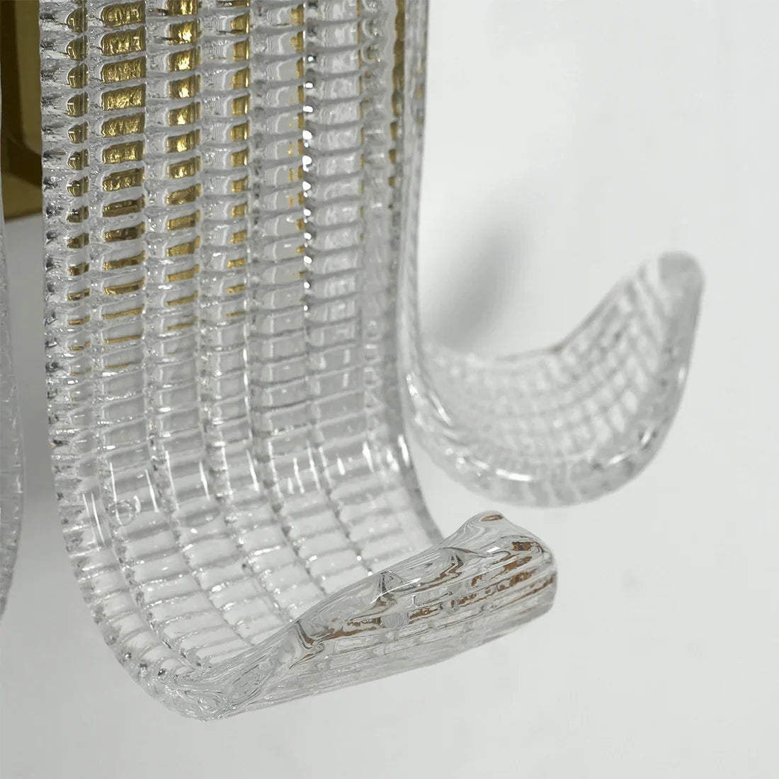 Curved Glass Slat Drum Wall Lamp - Macro Clear Glass Ribbed Slat Scroll Detail | HoaiLamp