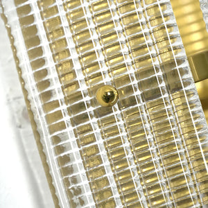 Curved Glass Slat Drum Wall Lamp - Macro Textured Ribbed Glass Slats Brass Screws | HoaiLamp