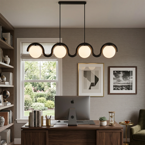 Curved Linear Opal Globe Pendant- 4-Light Black Modern Executive Study | HoaiLamp