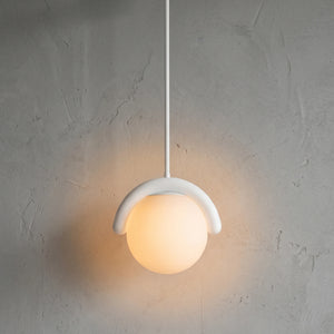 Curved Linear Opal Globe Pendant - White Single Globe Illuminated Glow | HoaiLamp