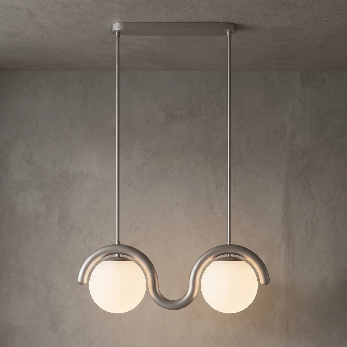 Curved Linear Opal Globe Pendant - Chrome 2 Light Illuminated Glow | HoaiLamp