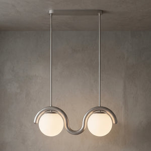 Curved Linear Opal Globe Pendant - Chrome 2 Light Illuminated Glow | HoaiLamp