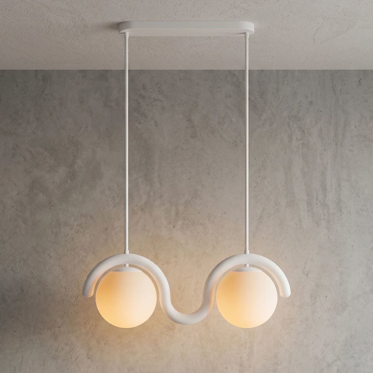 Curved Linear Opal Globe Pendant - White 2 Light Illuminated Glow | HoaiLamp