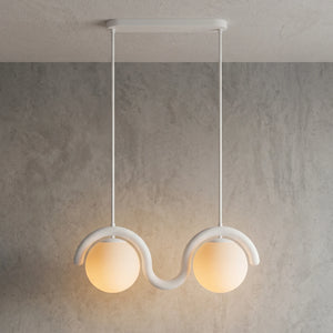 Curved Linear Opal Globe Pendant - White 2 Light Illuminated Glow | HoaiLamp