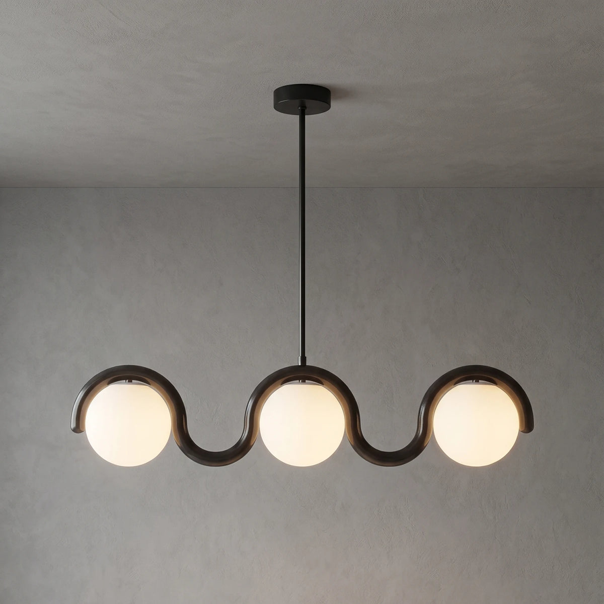 Curved Linear Opal Globe Pendant - Black 3 Light Illuminated Glow | HoaiLamp