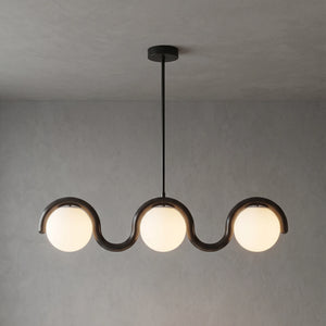Curved Linear Opal Globe Pendant - Black 3 Light Illuminated Glow | HoaiLamp