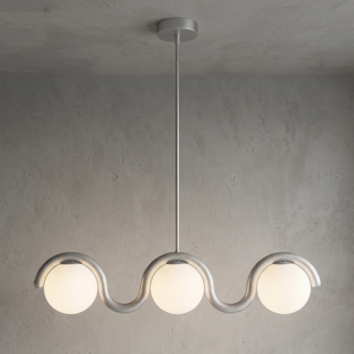 Curved Linear Opal Globe Pendant - Chrome 3 Light Illuminated Glow | HoaiLamp