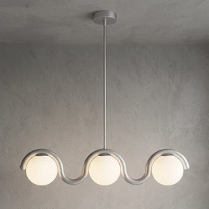 Curved Linear Opal Globe Pendant - Chrome 3 Light Illuminated Glow | HoaiLamp