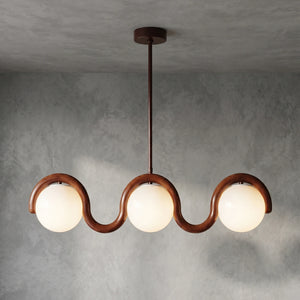 Curved Linear Opal Globe Pendant - Reddish Brown 3 Light Illuminated Glow | HoaiLamp