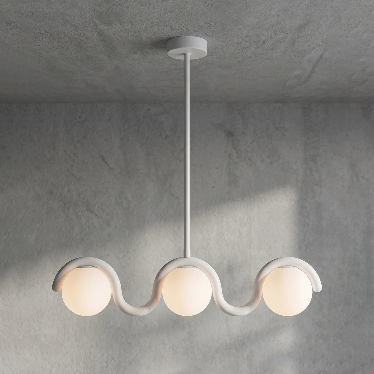 Curved Linear Opal Globe Pendant - White 3 Light Illuminated Glow | HoaiLamp