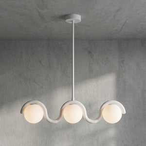 Curved Linear Opal Globe Pendant - White 3 Light Illuminated Glow | HoaiLamp