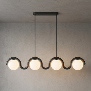Curved Linear Opal Globe Pendant - Black 4 Light Illuminated Glow | HoaiLamp