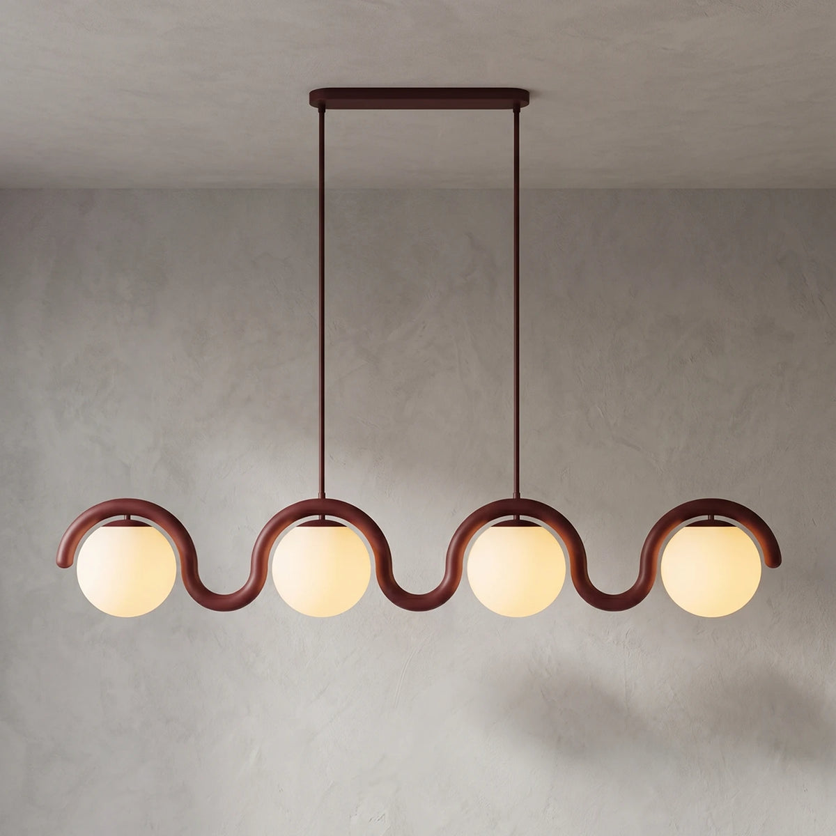 Curved Linear Opal Globe Pendant - Reddish Brown 4 Light Illuminated Glow | HoaiLamp
