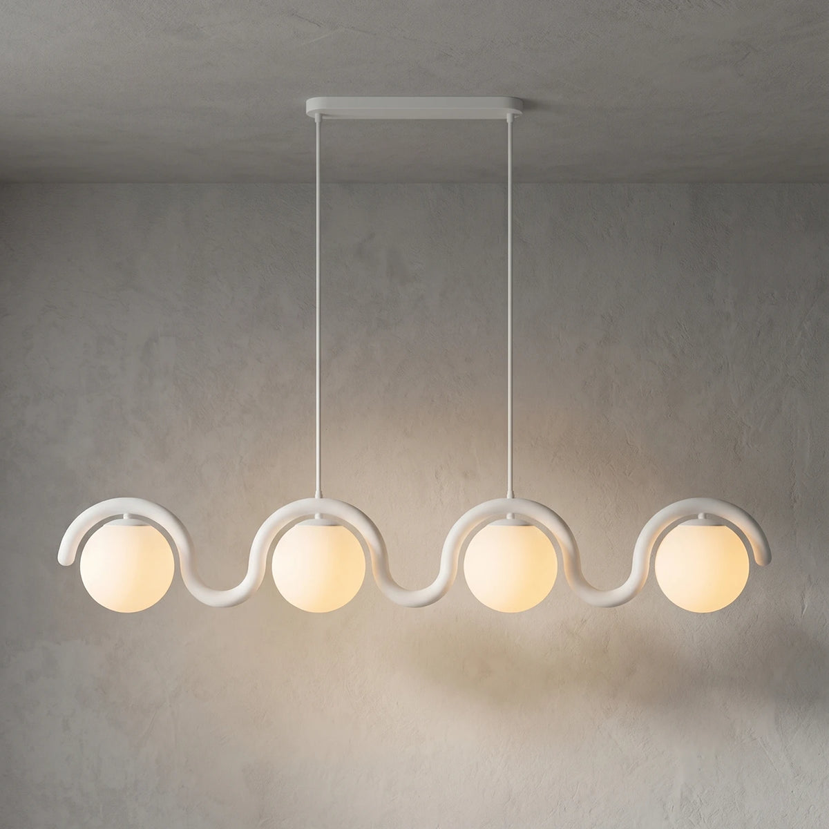 Curved Linear Opal Globe Pendant - White 4 Light Illuminated Glow | HoaiLamp