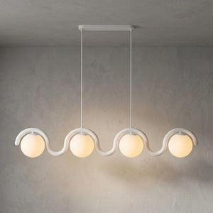 Curved Linear Opal Globe Pendant - White 4 Light Illuminated Glow | HoaiLamp