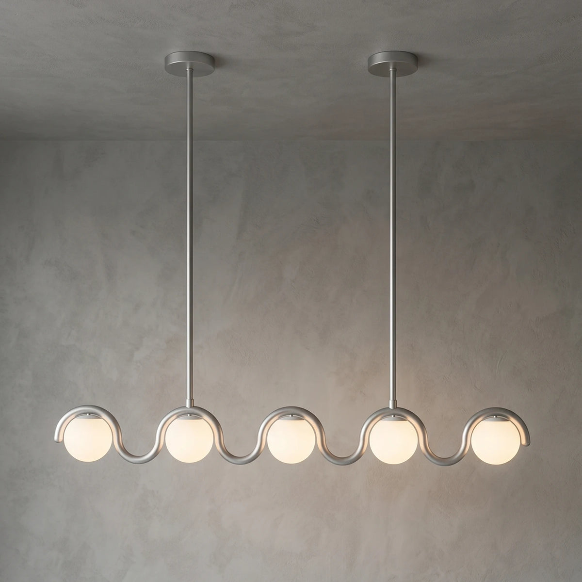 Curved Linear Opal Globe Pendant - Chrome 5 Light Illuminated Glow | HoaiLamp