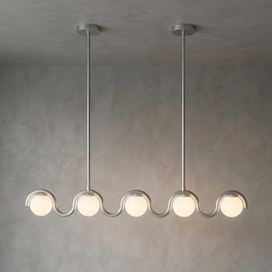 Curved Linear Opal Globe Pendant - Chrome 5 Light Illuminated Glow | HoaiLamp