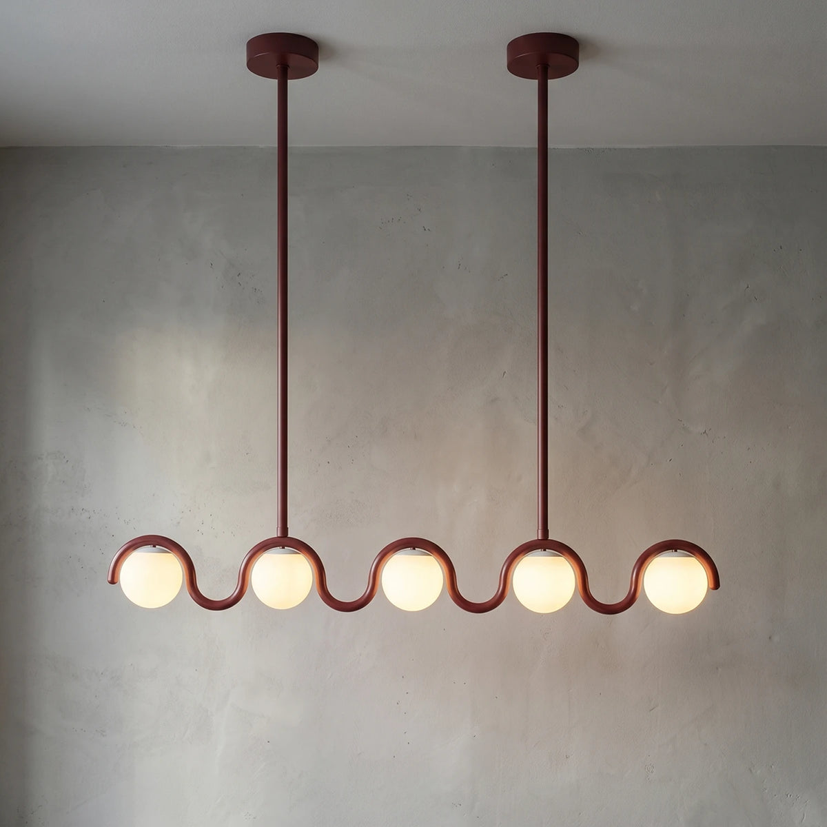 Curved Linear Opal Globe Pendant - Reddish Brown 5 Light Illuminated Glow | HoaiLamp
