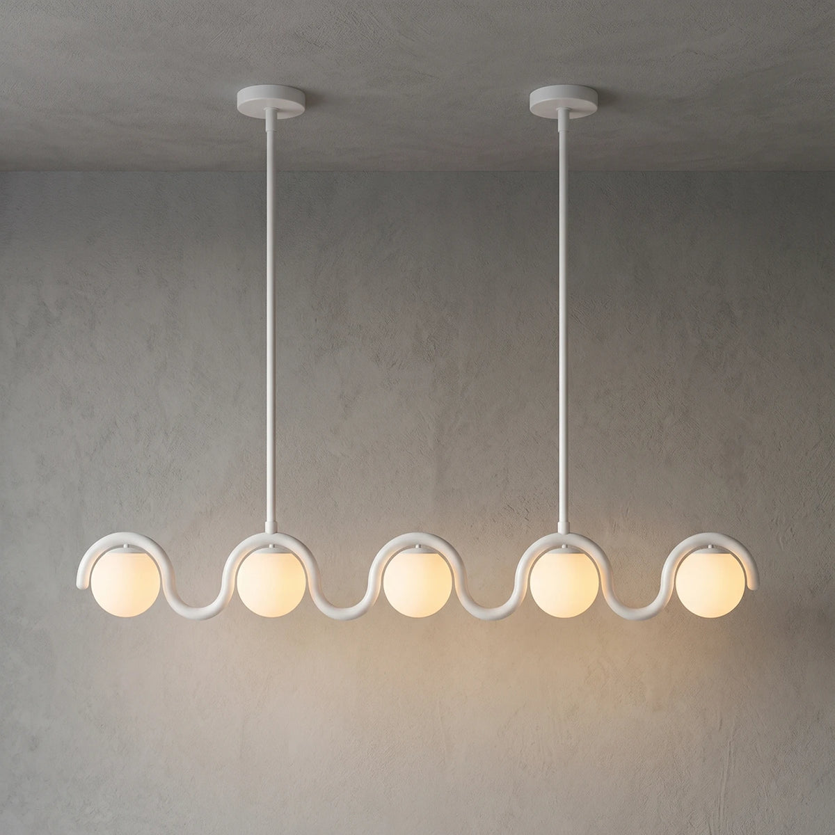 Curved Linear Opal Globe Pendant - White 5 Light Illuminated Glow | HoaiLamp