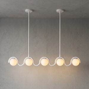 Curved Linear Opal Globe Pendant - White 5 Light Illuminated Glow | HoaiLamp