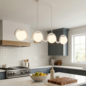 Curved Linear Opal Globe Pendant- 4-Light White Contemporary Coastal Kitchen | HoaiLamp