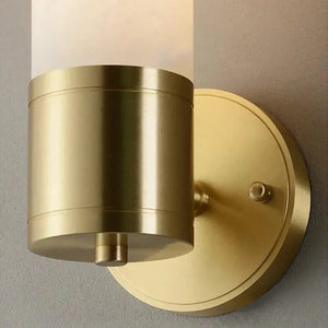 Cylindrical Alabaster Wall Lamp - Exquisite Brushed Brass Base Detail | HoaiLamp