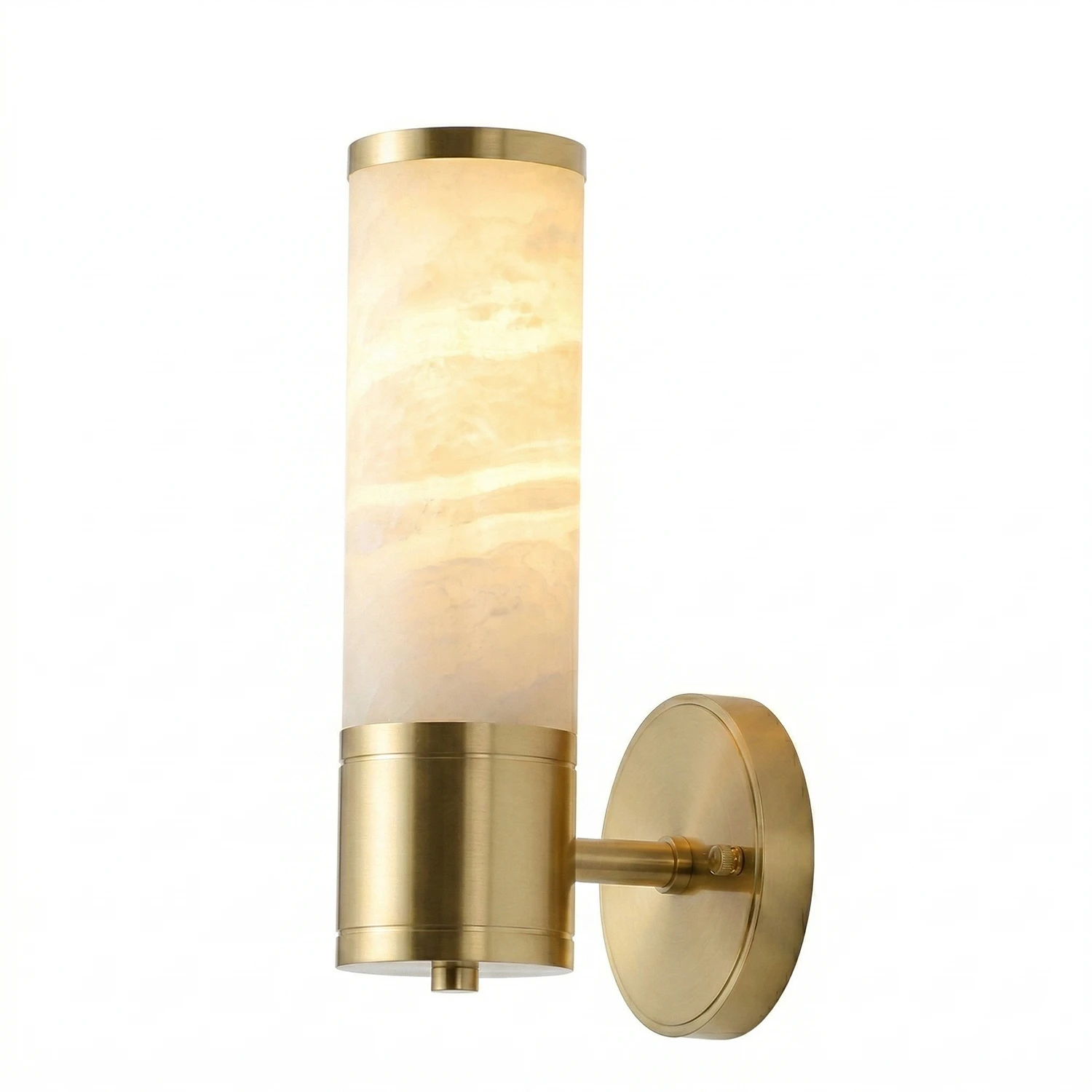 Cylindrical Alabaster Wall Lamp - Compact Single-Light Version on White Background | HoaiLamp