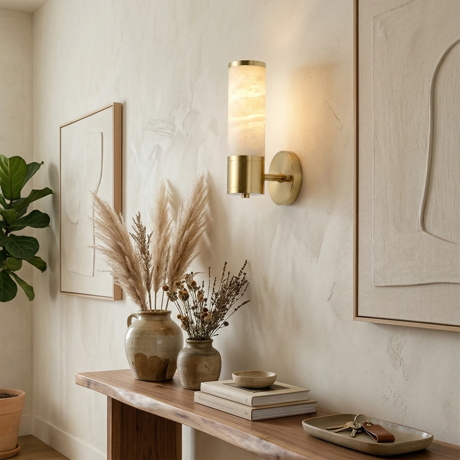 Cylindrical Alabaster Wall Lamp – Soft Glow Ambient Light for Entryways | HoaiLamp