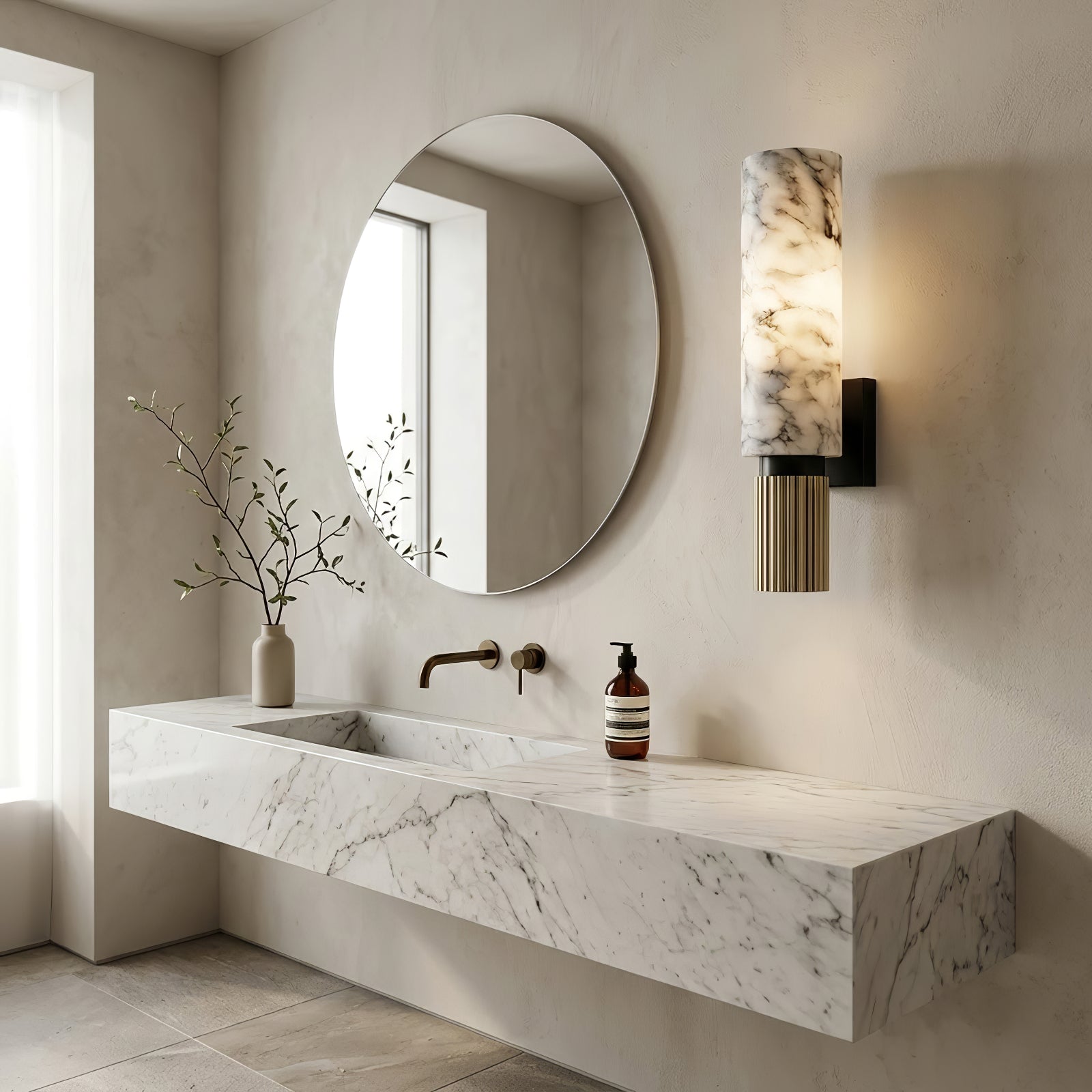 Cylindrical Marble Wall Lamp - Upscale Bathroom Vanity Mirror | HoaiLamp