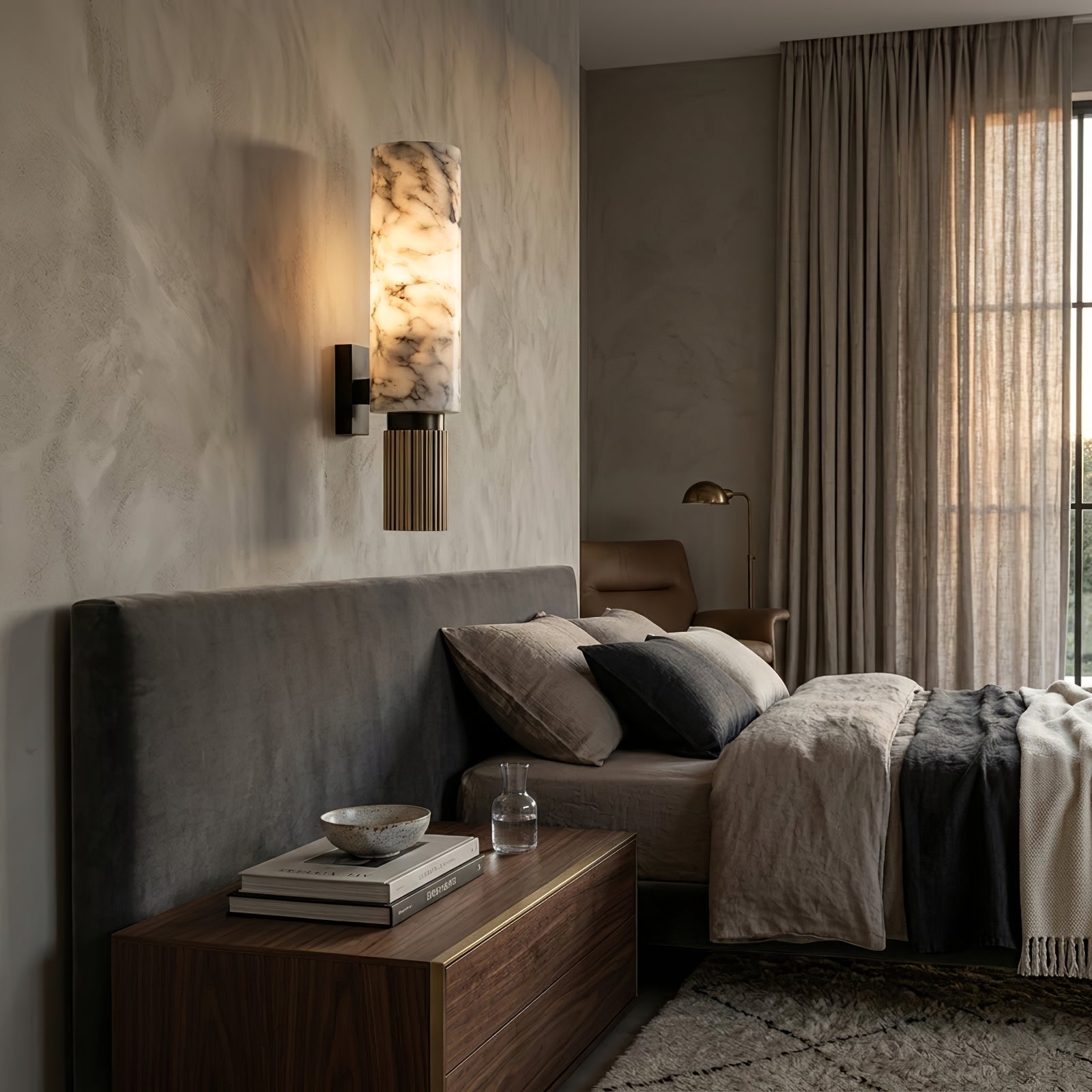 Cylindrical Marble Wall Lamp - Warm Master Bedroom Lighting | HoaiLamp
