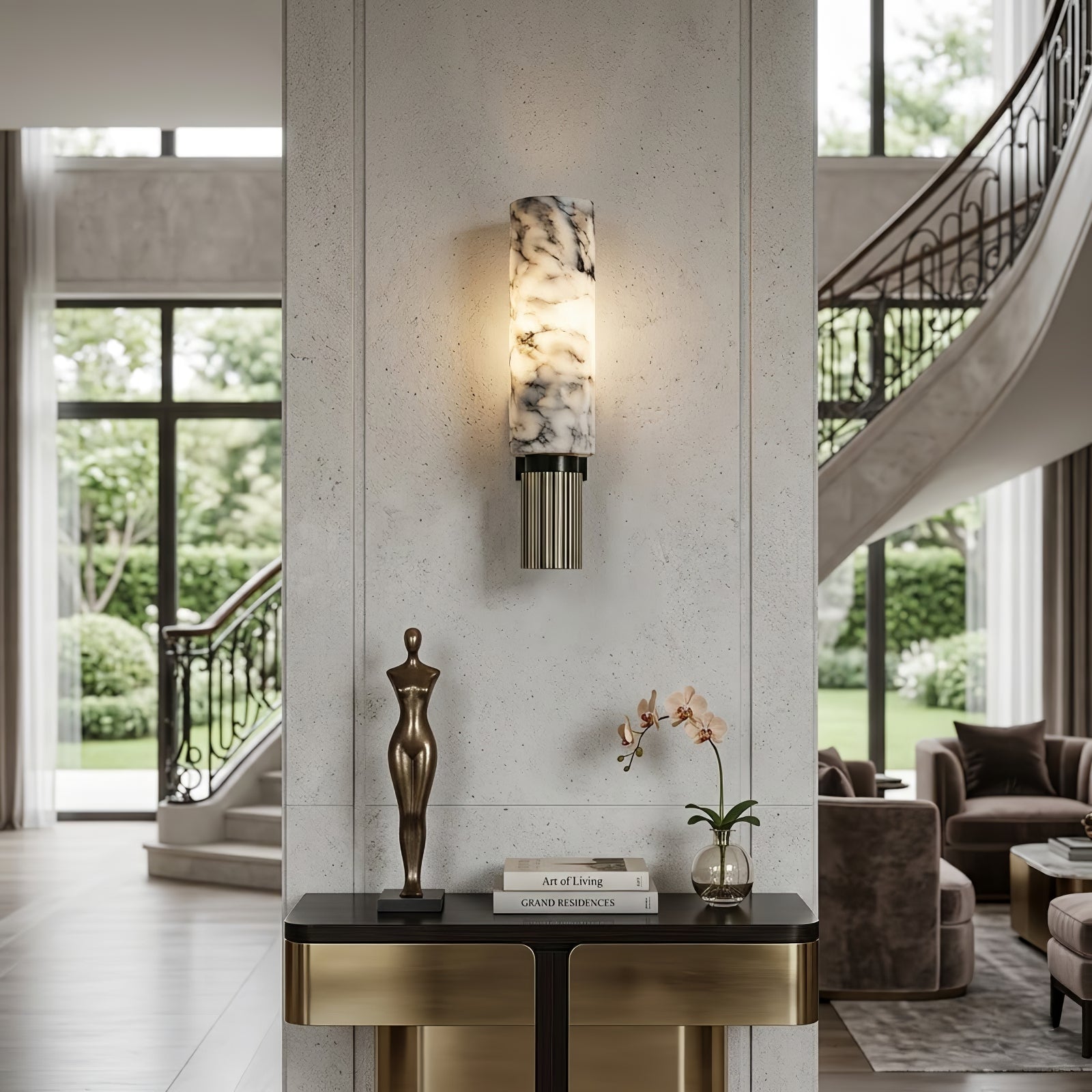 Cylindrical Marble Wall Lamp - Sophisticated Foyer Entrance Glow | HoaiLamp