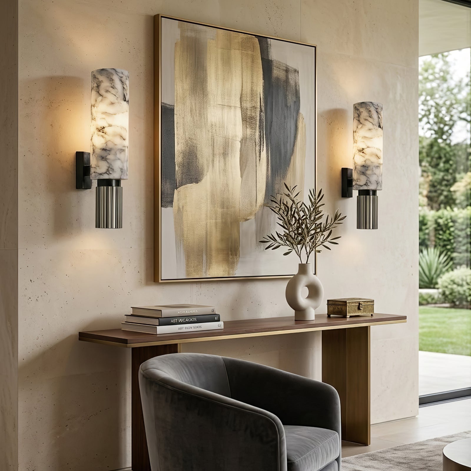 Cylindrical Marble Wall Lamp - Artistic Study Accent Lighting | HoaiLamp