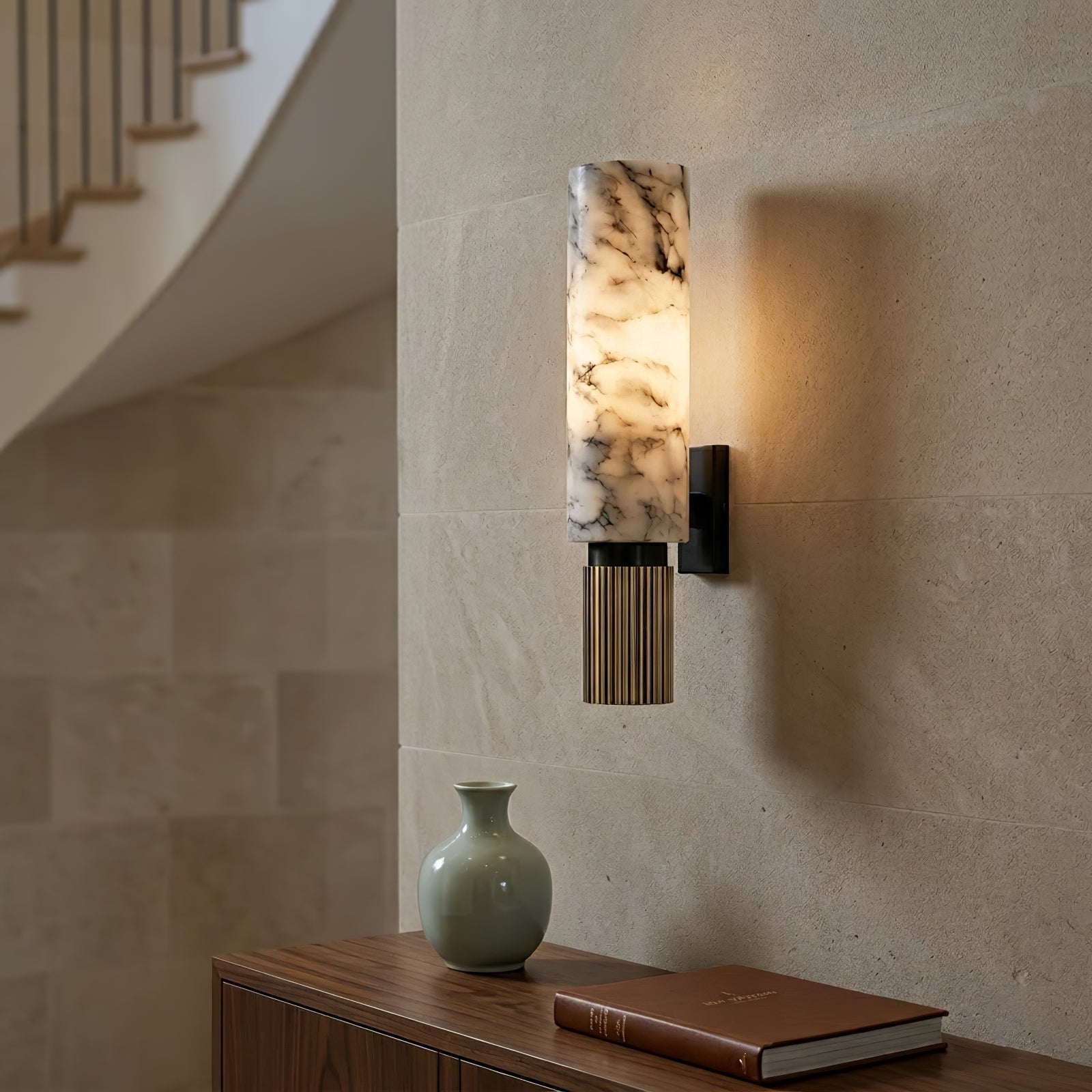 Cylindrical Marble Wall Lamp - Architectural Staircase Wall Sconce | HoaiLamp