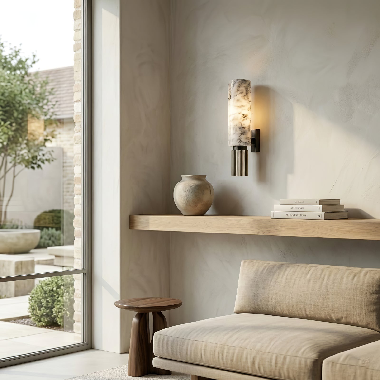 Cylindrical Marble Wall Lamp - Cozy Lounge Interior Sconce | HoaiLamp