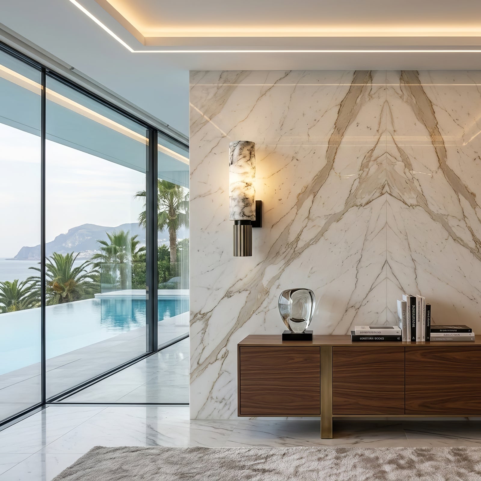 Cylindrical Marble Wall Lamp - Luxury Living Room Feature Wall | HoaiLamp