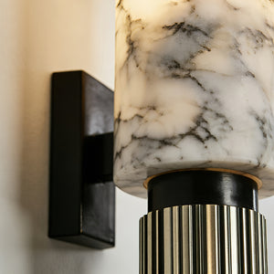 Cylindrical Marble Wall Lamp - Natural Veined Alabaster Detail | HoaiLamp