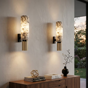 Cylindrical Marble Wall Lamp - Elegant Double Sconce Pairing | HoaiLamp