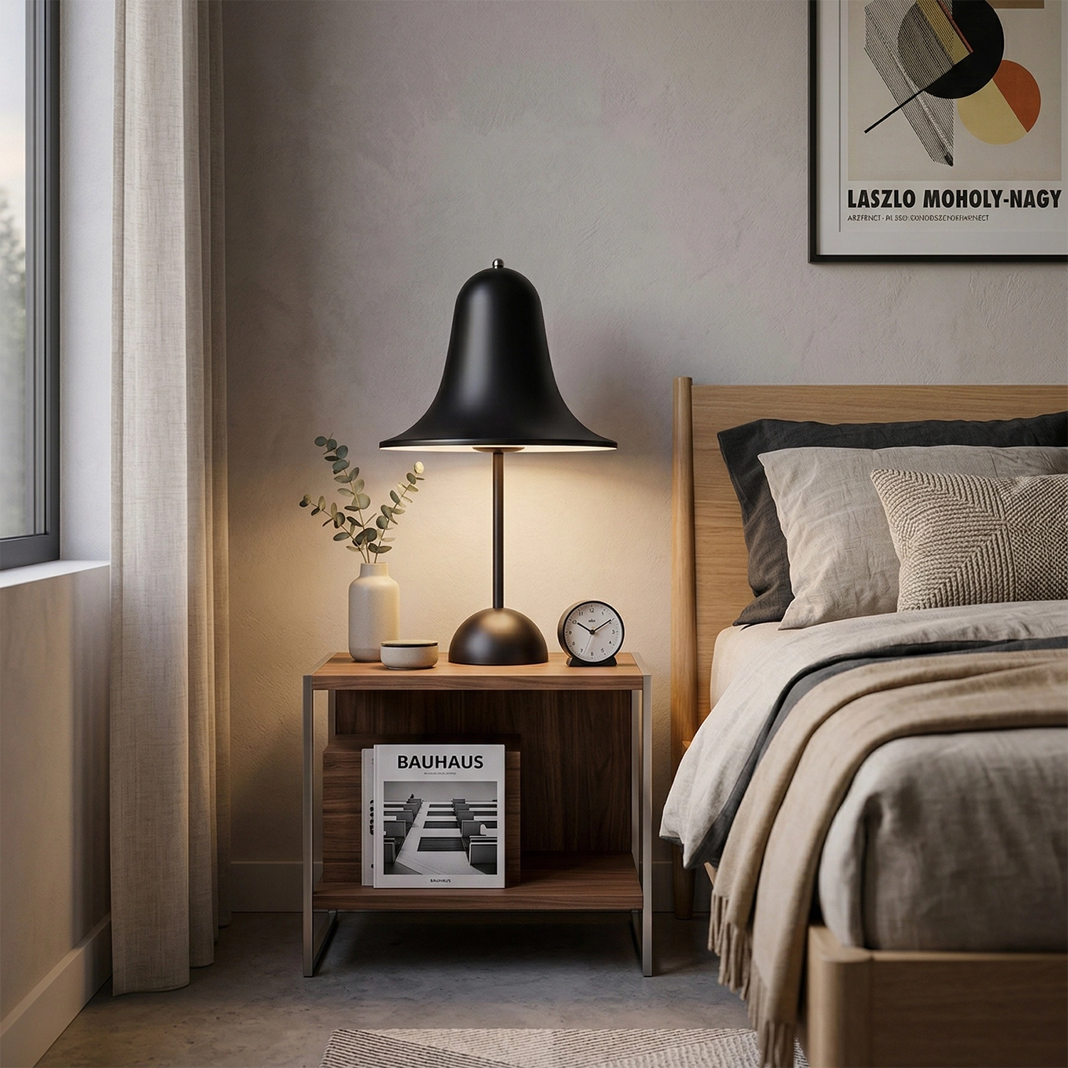 Danish "Bell" Portable Table Lamp - Midnight Black Bedside Nightstand Ambient Glow | HoaiLamp