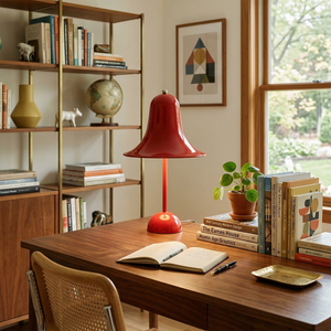 Danish "Bell" Portable Table Lamp - Mid-Century Vibrant Red Wooden Study Workspace | HoaiLamp