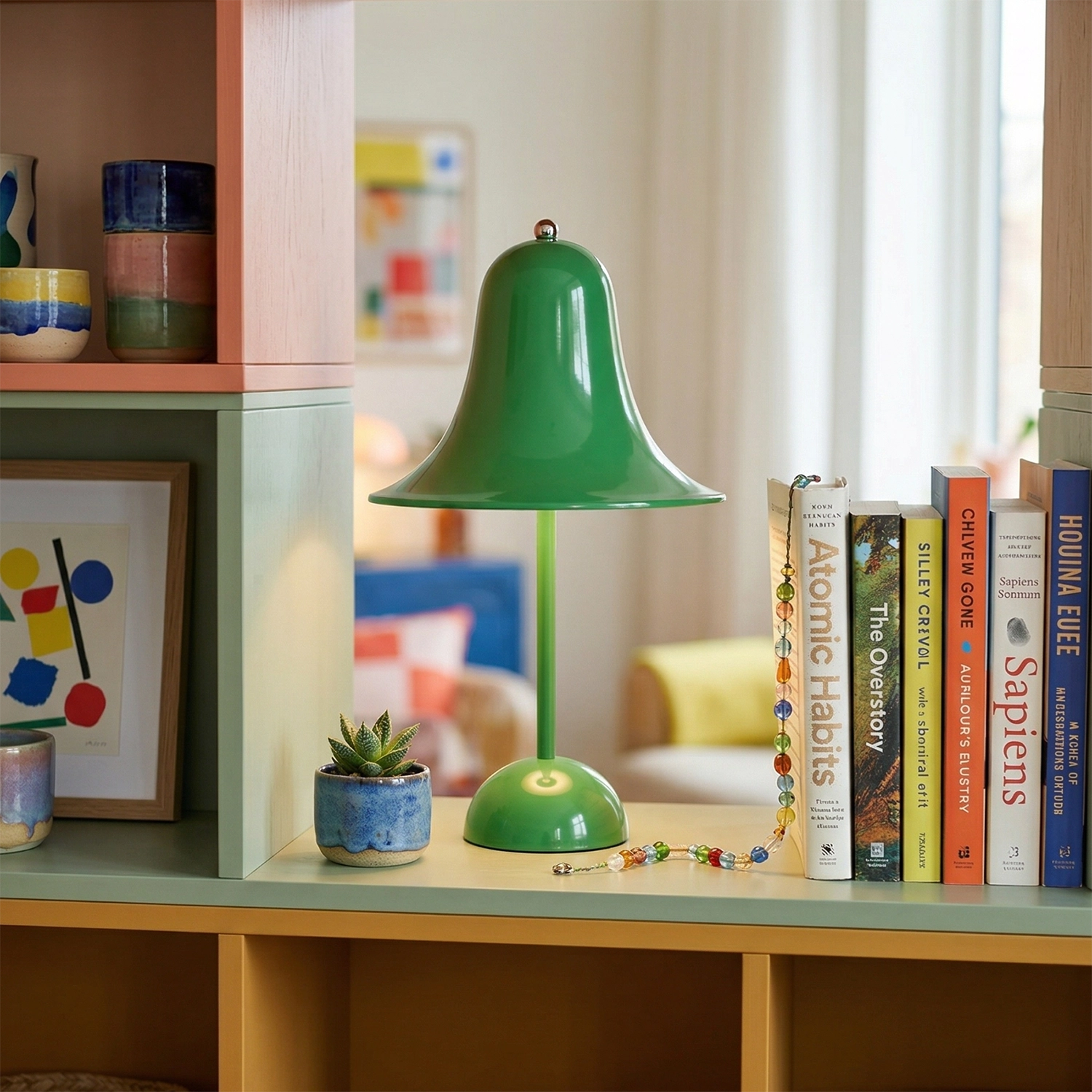 Danish "Bell" Portable Table Lamp - Vibrant Grass Green Creative Bookshelf Accent | HoaiLamp