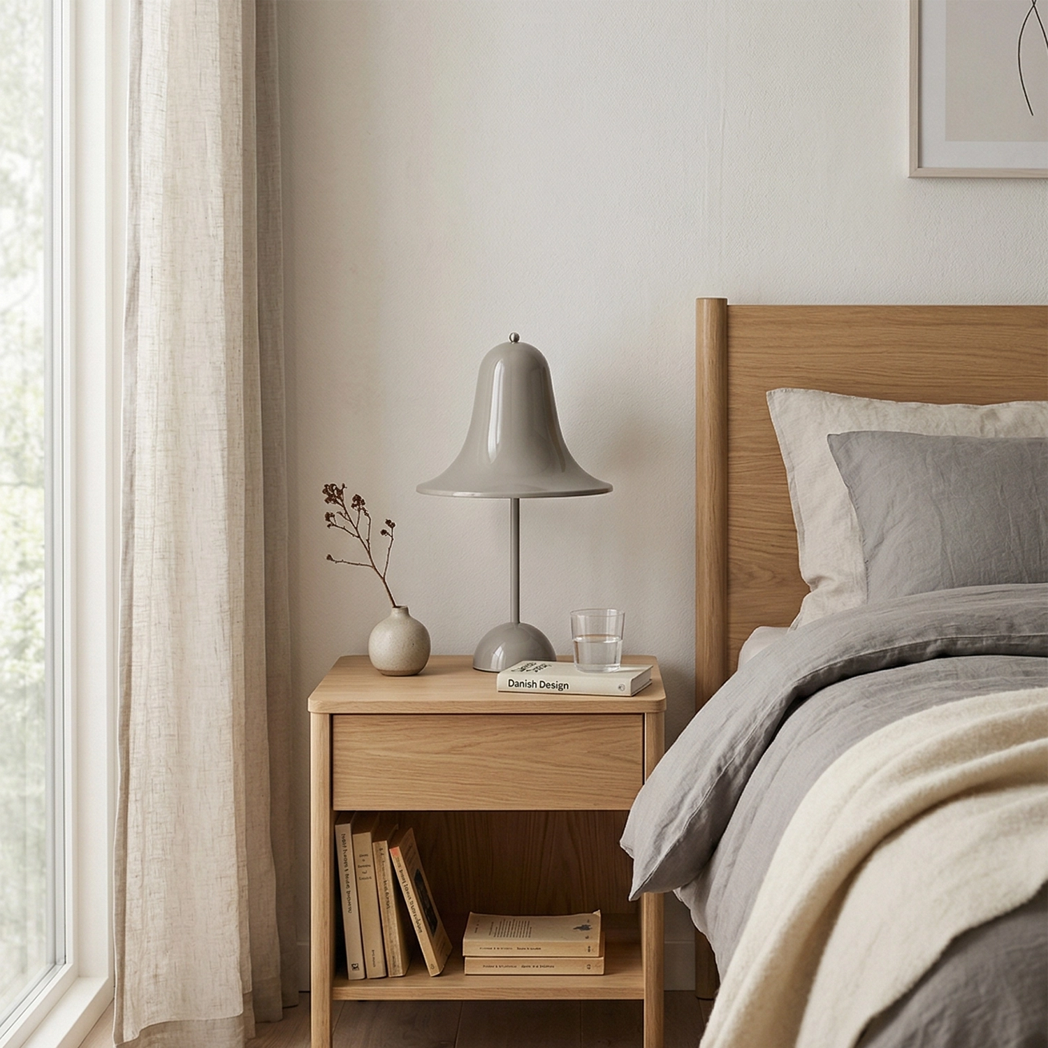 Danish "Bell" Portable Table Lamp - Scandinavian Light Grey Bedside Nightstand Comfort | HoaiLamp