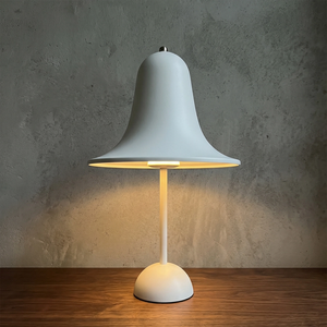 Danish "Bell" Portable Table Lamp - Classic Matte White Cozy Wooden Desk Contrast | HoaiLamp