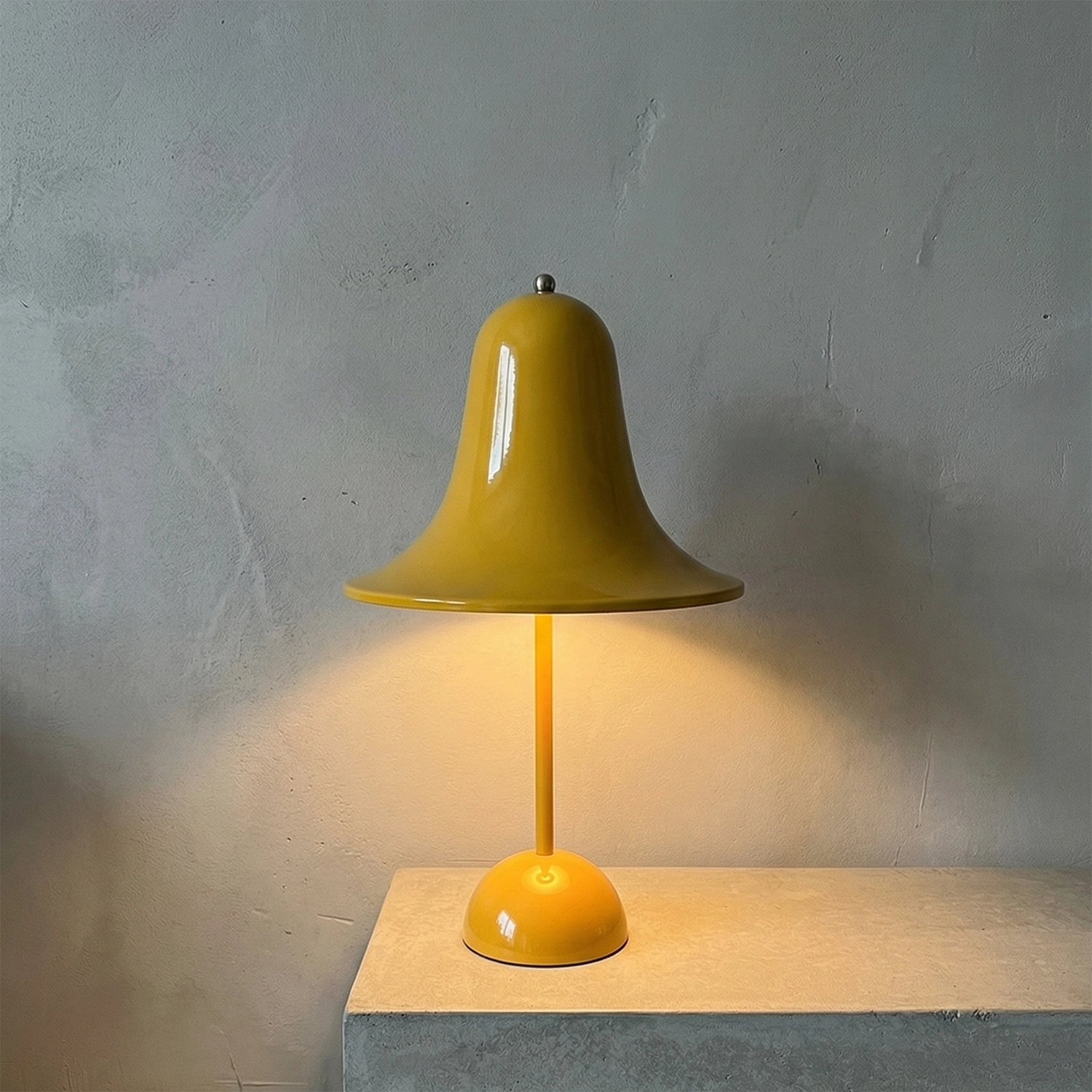 Danish "Bell" Portable Table Lamp - Bright Canary Yellow Dramatic Shadow Vignette | HoaiLamp
