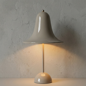 Danish "Bell" Portable Table Lamp - Warm Taupe Beige Illuminated Plaster Wall | HoaiLamp