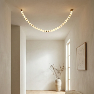 Dazzling Pearl Necklace Chandelier - Bright Airy Long Hallway Corridor Plain White Walls | HoaiLamp