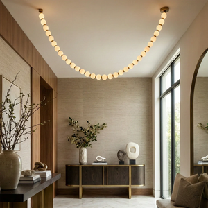 Dazzling Pearl Necklace Chandelier - Contemporary Luxury Entryway Foyer Sleek Black Credenza | HoaiLamp
