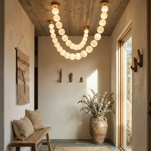 Dazzling Pearl Necklace Chandelier - Wabi Sabi Rustic Entryway Double Loop Strand Floating | HoaiLamp